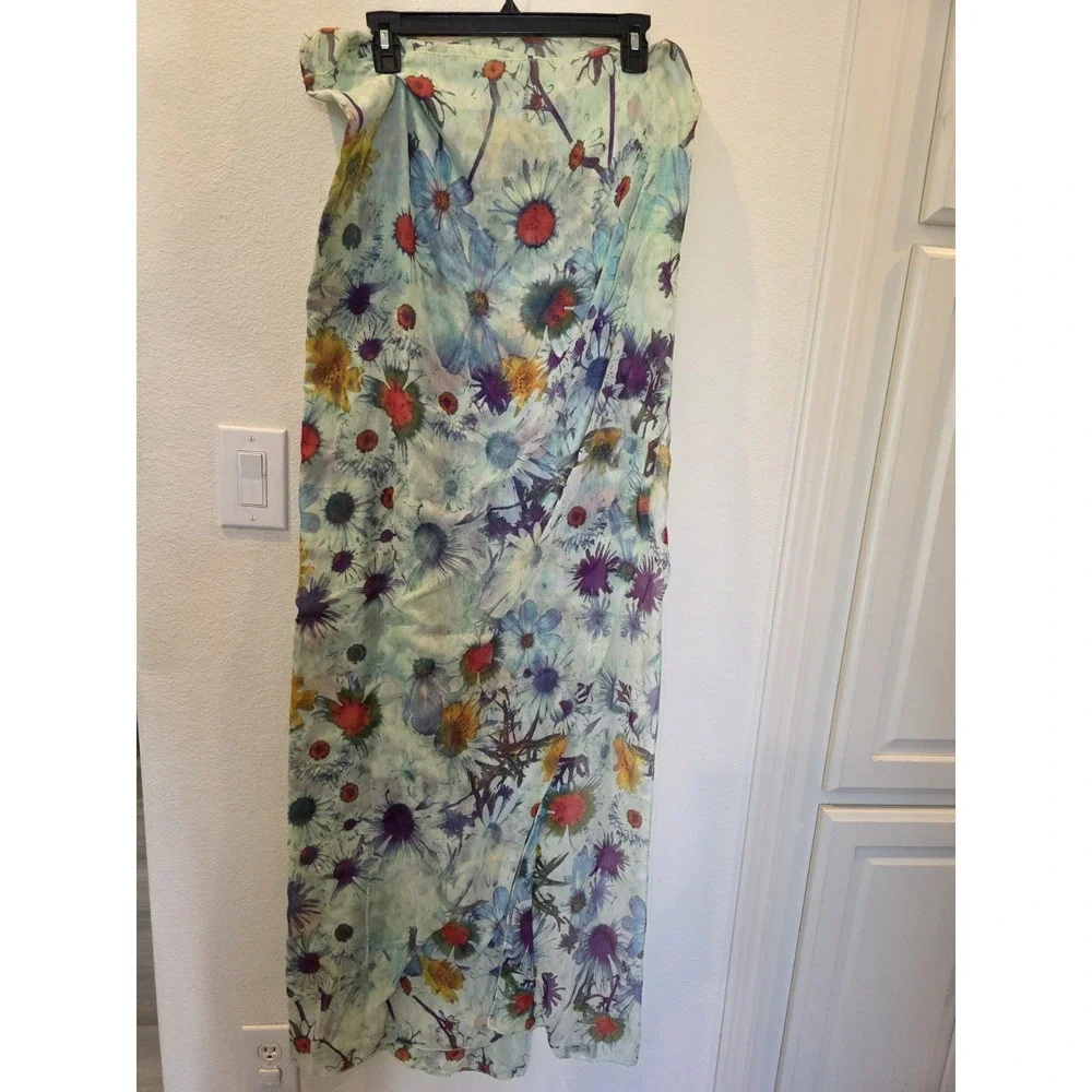 Zara Accessories Oversize Semi Sheer Scarf Colorful Floral GreenPurple 72"x48" - Picture 2 of 4